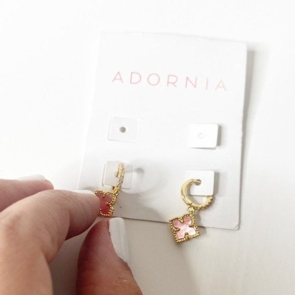 NWT ADORNIA 14K Plated Gold Floral Dangle Hoops Pink Mother of Pearl - Picture 5 of 5